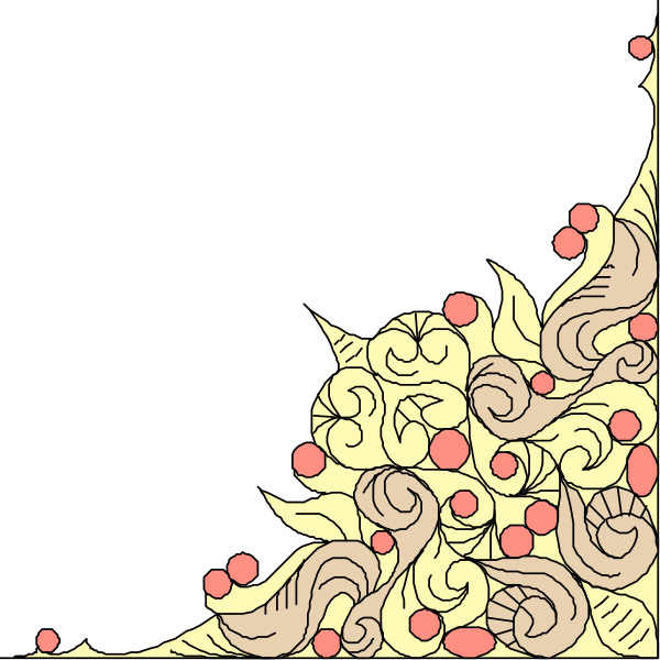 The black background features a stylized floral pattern with red berries at its center; there is no text present in this image.