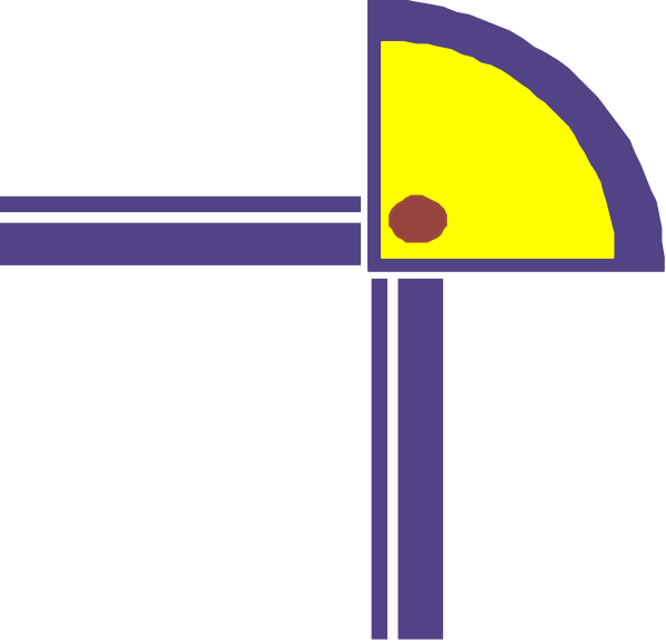 The image shows a simple geometric shape resembling an abstract representation of a window with two panes on either side connected by what appears to be a horizontal bar in between them against a dark background.