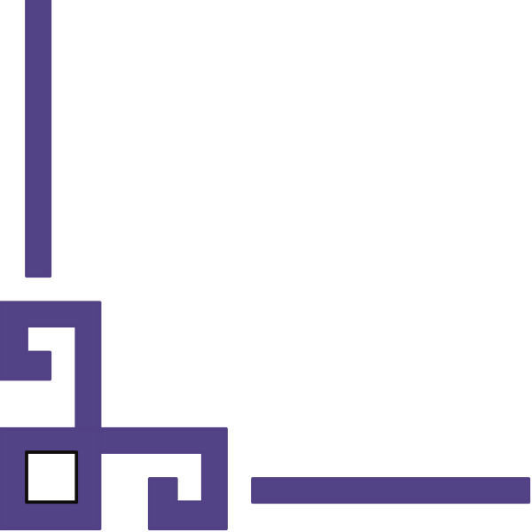 The image shows a simple black and white pixelated representation of an abstract room with geometric shapes forming walls and flooring patterns that resemble tiles or bricks.
