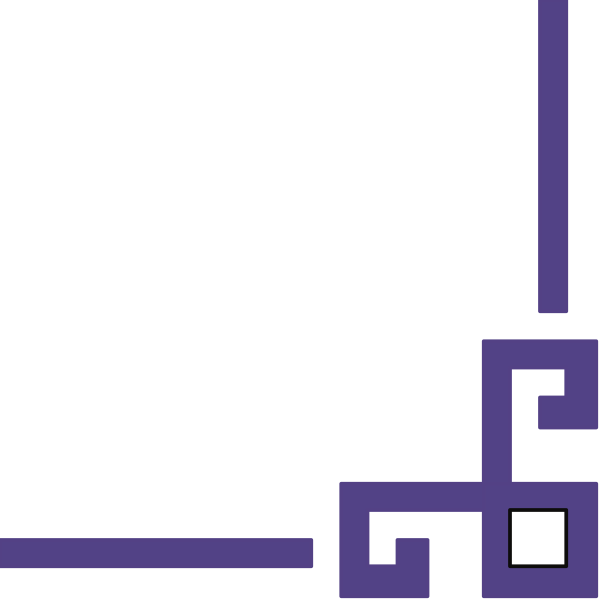The image shows a stylized black and white graphic with geometric shapes resembling an abstract representation of a room corner featuring lines that create patterns reminiscent of architectural elements such as doorways and walls, along with what appears to be a small window or opening on one side.