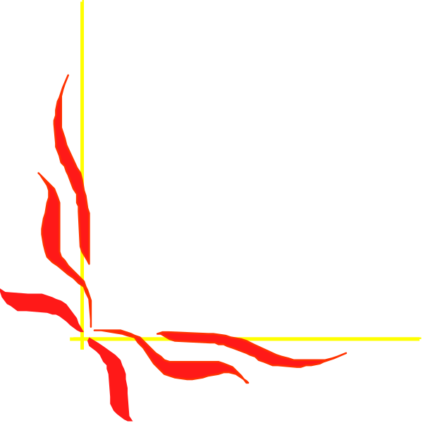 The image shows a simple black background with two red lines forming an X shape at their intersection point, creating four quadrants; one quadrant has three small flames in it that resemble candles on top of each other and is located nearer to us than the others due to perspective distortion from our viewpoint.