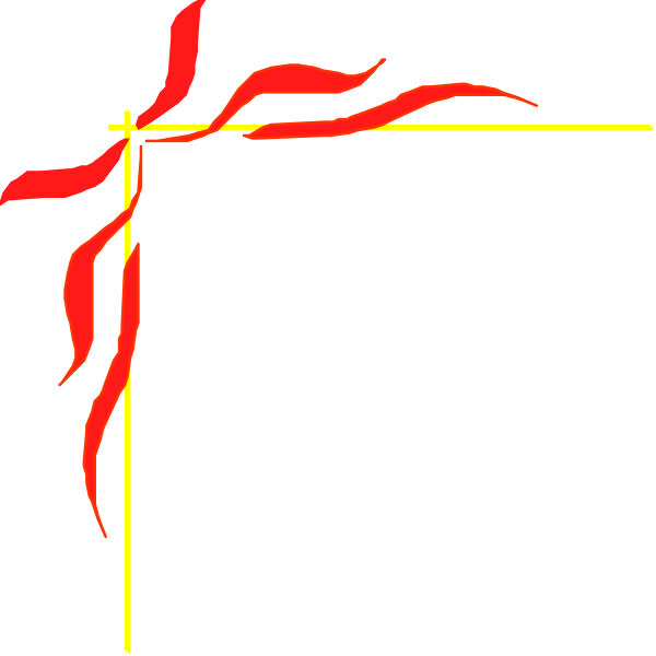 The image shows a red flame with two wavy lines on either side of it against a black background.