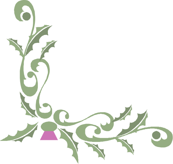 The image shows a stylized green plant with intricate swirls on its leaves against a black background.
