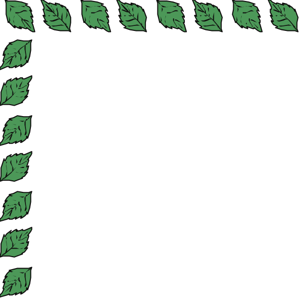 The image shows a black square with green leaves forming an intricate border around it on all sides except for two opposite corners where there is no leaf pattern.