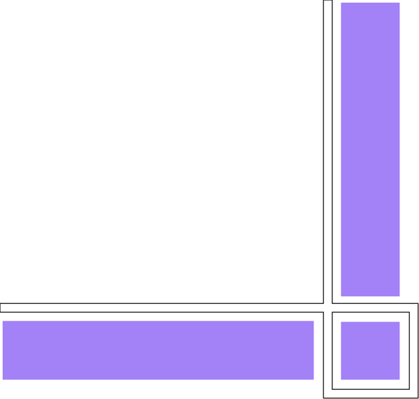 The image shows a simple black and white line drawing of an abstract geometric pattern with rectangles connected by lines forming what appears to be a grid-like structure within two larger squares on either side.