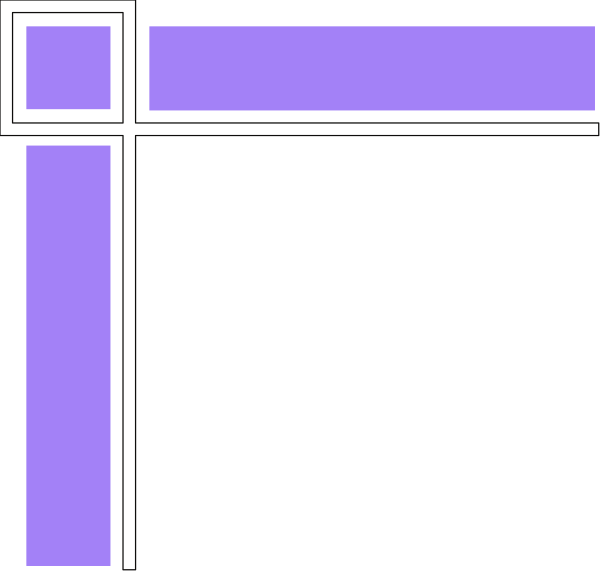 The image shows a simple black and white line drawing of an abstract geometric shape resembling a room with walls that meet at right angles to form corners; there is no detail suggesting objects, people, animals, actions, or setting within this minimalist representation.