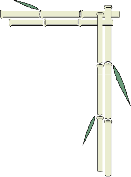 The image shows a simple black and white illustration of two bamboo poles crossed at an angle with another pole resting on top as if it were holding them together in front of what appears to be a dark background, possibly representing nighttime or darkness.