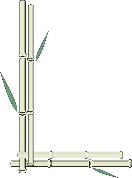 The black and white illustration shows a simple structure composed of vertical bamboo poles connected by horizontal wooden beams forming an 'x' shape with two triangular openings at each end.