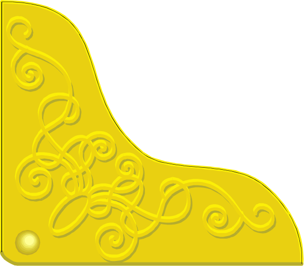 The image shows a yellow object with intricate designs on it against a black background; there is no text present within this small clip-art picture.