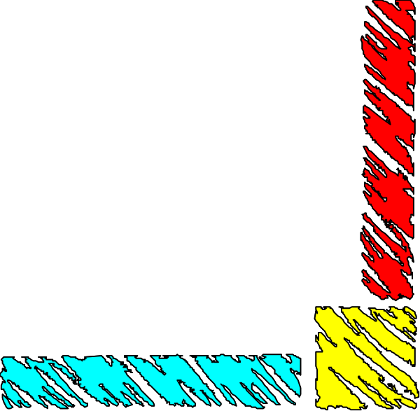 The image shows a pixelated representation of an abstract structure with geometric shapes against a dark background.