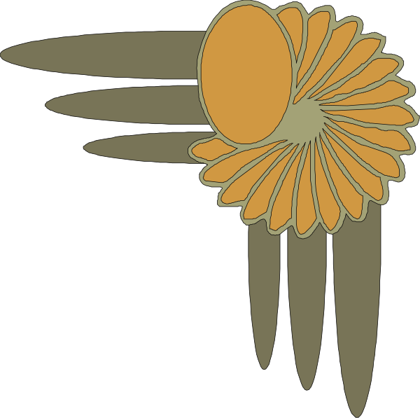 The image shows a stylized sunflower with an orange center on top of what appears to be two black lines that could represent antennae or leaves extending from either side at the bottom.