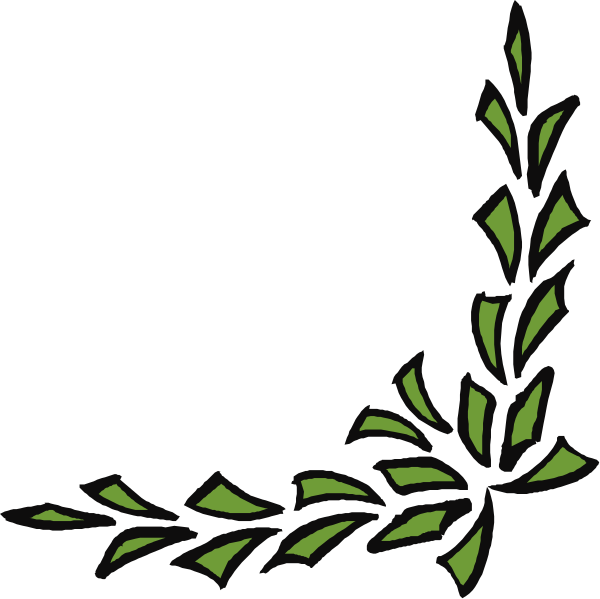 The black background features a white laurel wreath with green leaves on top of it at an angle to each other.