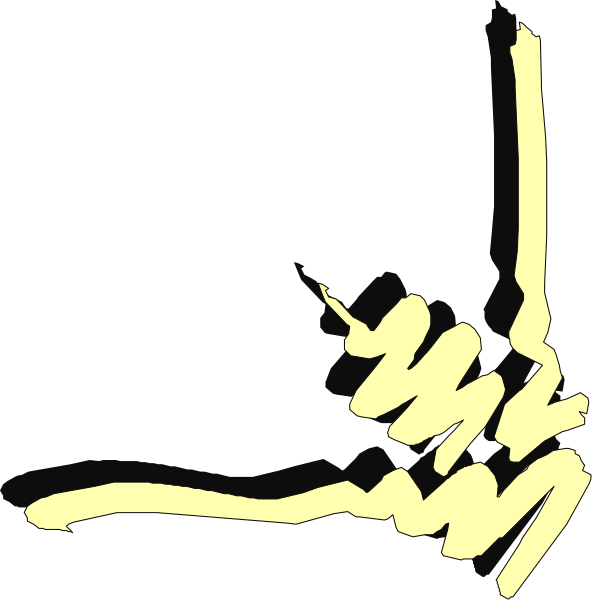 The image shows a black silhouette of an abstract shape with yellow scribbles on it against a dark background.