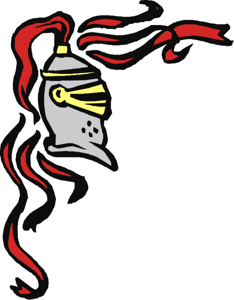The image shows a black flag with red flames at its corners featuring an illustration of what appears to be a helmeted warrior in silver armor holding two swords crossed over his chest; there is no text present on this clip-art graphic.
