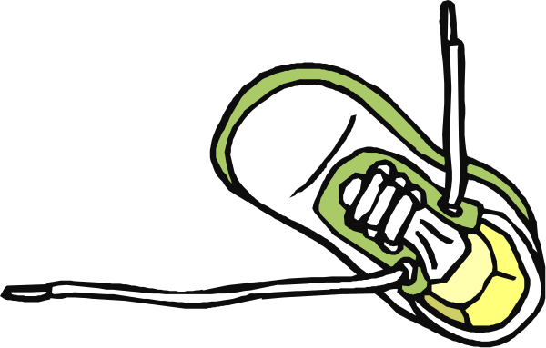 The image shows a black and white illustration of an ice skate with blades pointing upwards on what appears to be a dark background.