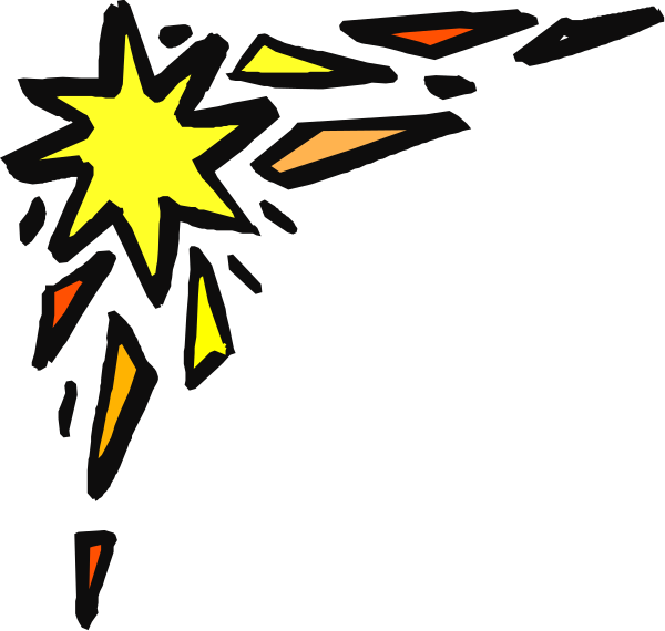 The black background features a cartoon explosion with colorful sparks flying outward from an orange center point at the bottom of the image.