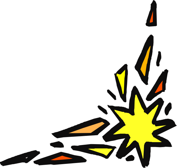 The image shows a black silhouette of an explosion with colorful shards flying outward from it against a dark background.