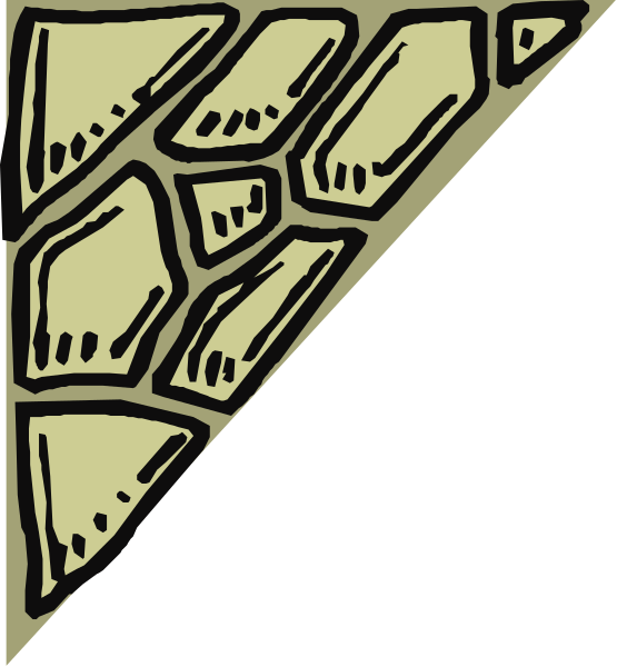 The image shows a black and white illustration of an open book with pages that resemble stone tiles on its spine.