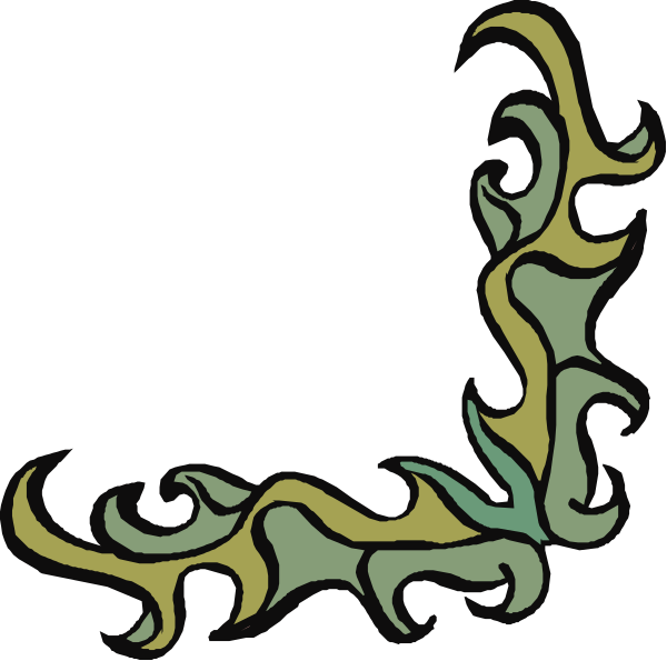 The image shows a black background with an abstract design that resembles swirling patterns of green and yellow hues on either side, creating a symmetrical effect in the center where there is no coloration; it appears to be clip-art due to its simple style without any specific objects or actions.