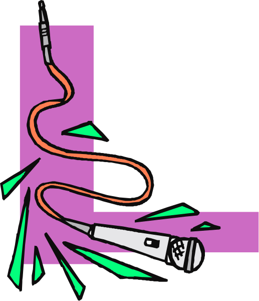The image shows a cartoon of an electric guitar with its cord coiled up next to it on what appears to be purple background.