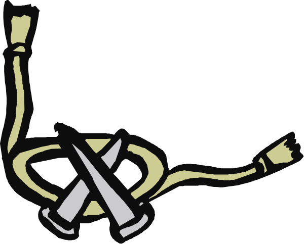The black and white illustration shows a pair of scissors with their blades crossed over each other on top of what appears to be an object that resembles a piece of paper or fabric.