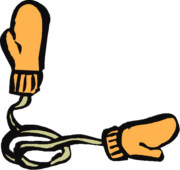 The image shows a cartoon of two yellow gloves with orange cuffs on each hand holding an object that resembles a white rope tied to something unseen in front of them against a black background.