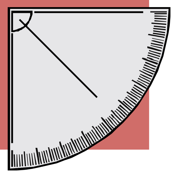 The image shows a simple geometric figure resembling an angle with two straight sides meeting at their ends to form a right-angled triangle on a red background within what appears to be a square frame.
