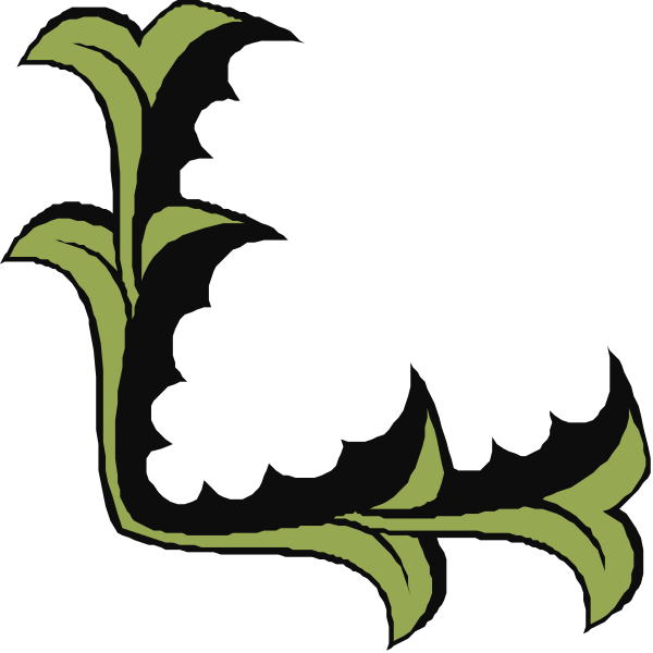 The image shows a stylized green plant with leaves on it against a black background.