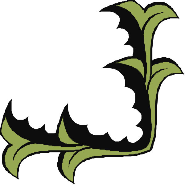 The image shows a stylized green leaf with intricate detailing on it against a black background.