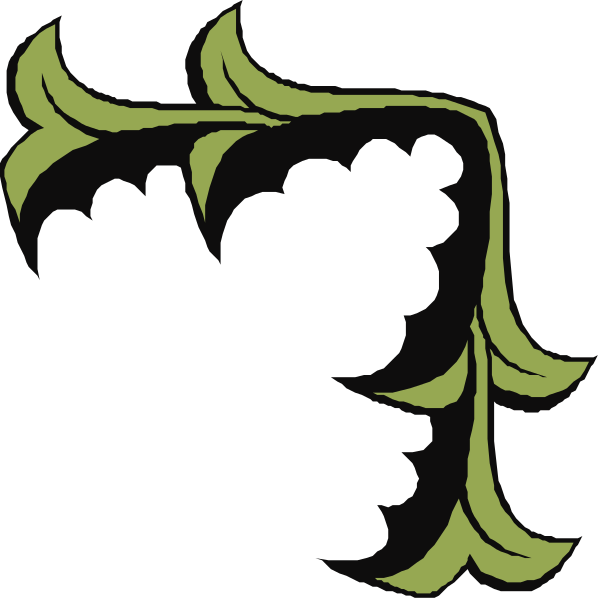 The image shows a stylized black silhouette of leaves with green detailing on them against a white background.