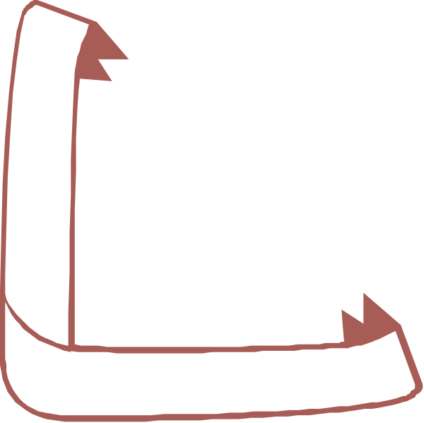 The image shows a red letter "L" with an abstract design resembling teeth on either side of it against a black background.