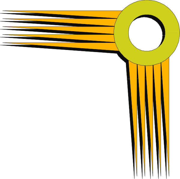 The image shows a stylized graphic of an abstract sun with rays emanating from it on top against a dark background below.