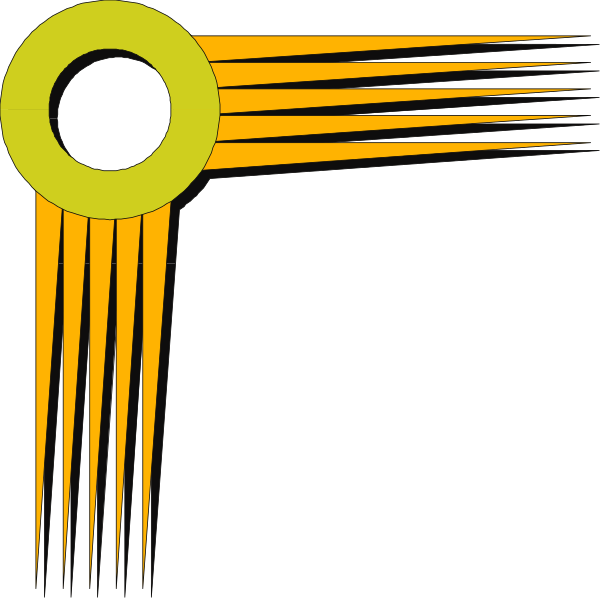 The image shows a stylized graphic with two yellow lines resembling rays of light emanating from either side towards an unseen center point in black space; there is no text present within this clip-art illustration, and it appears to be designed for use as decorative elements or possibly part of a larger design.