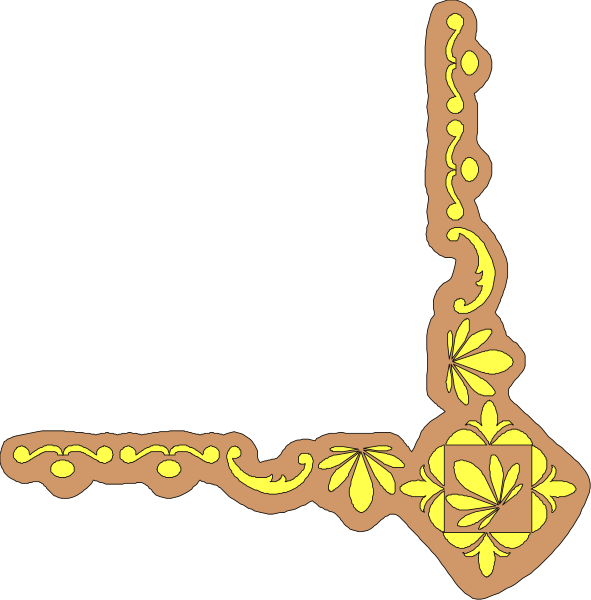 The image shows a simple line drawing of two shapes resembling stylized leaves with decorative patterns on them against a black background.