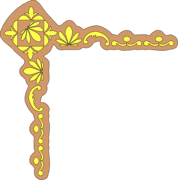 The image shows a black background with two yellow decorative elements that resemble stylized leaves on either side of what appears to be an abstract design in between them; there is no text present within this clip-art graphic, and it does not depict any people or animals.