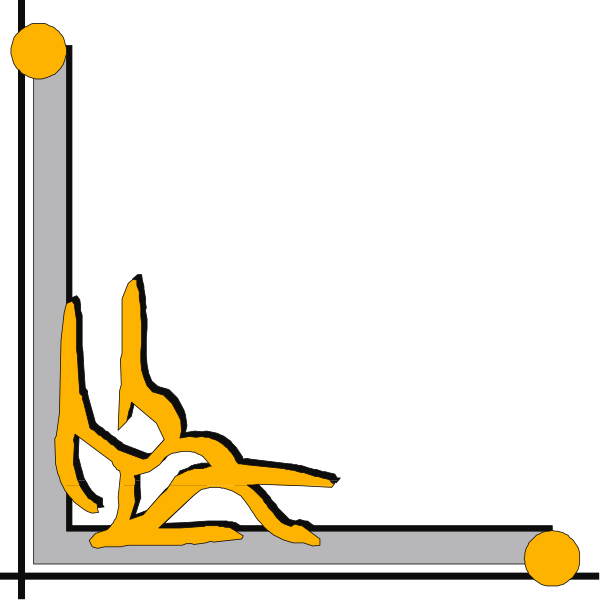The image shows a simple line graph with two lines representing data points on an xy axis against a black background; there is no text present in this clip-art graphic.