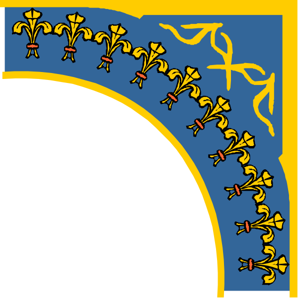 The image shows a blue arch with intricate gold designs on it against an orange background; there is no text present within this clip-art piece.