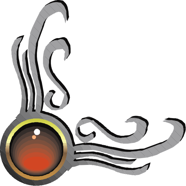 The image shows a stylized graphic with two abstract shapes resembling eyes on either side of what appears to be an intricate design in between them; there is no text present within this clip-art piece, and it does not depict any people or animals.