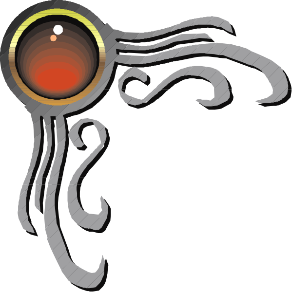 The image shows a stylized graphic of an eye with intricate designs around it on what appears to be a black background.