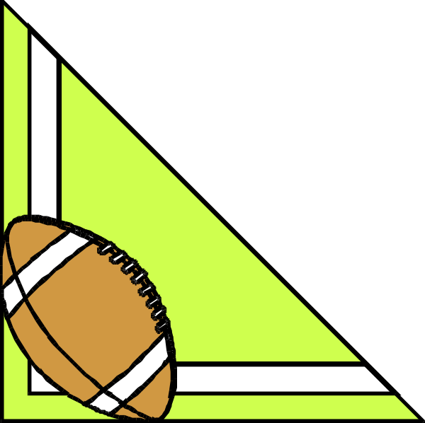 The image shows a black background with two footballs on either side of an orange triangle that has white lines forming its shape; there is no text present in this clip-art illustration.