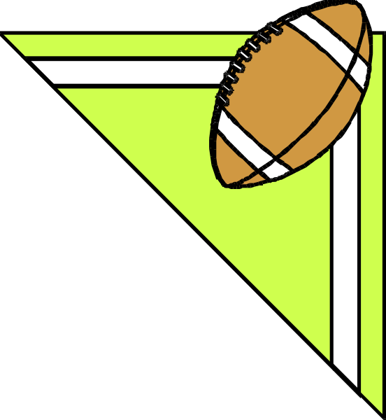 The image shows a stylized graphic of an American football with its nose pointed towards a goal post on what appears to be a game field background in black-and-white tones.
