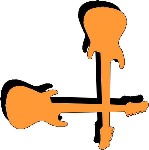 The images show a guitar with an orange pickguard on top of it next to two guitars without any accessories.