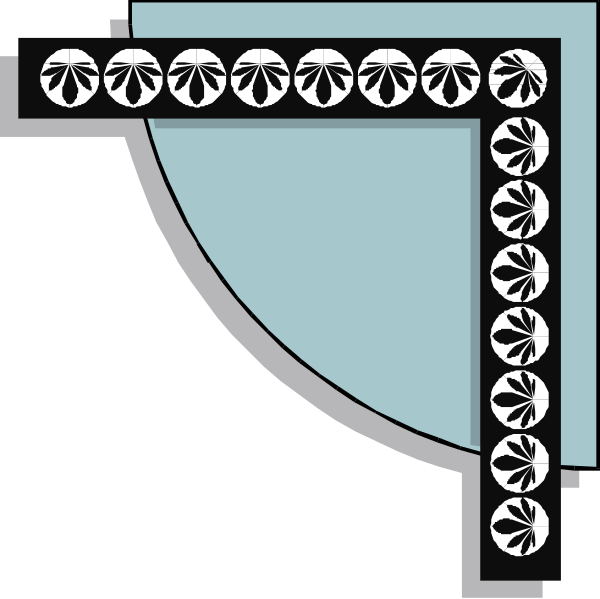 The image shows a stylized blue arch with white decorative elements on top of it against an abstract background that resembles watercolor paper texture.