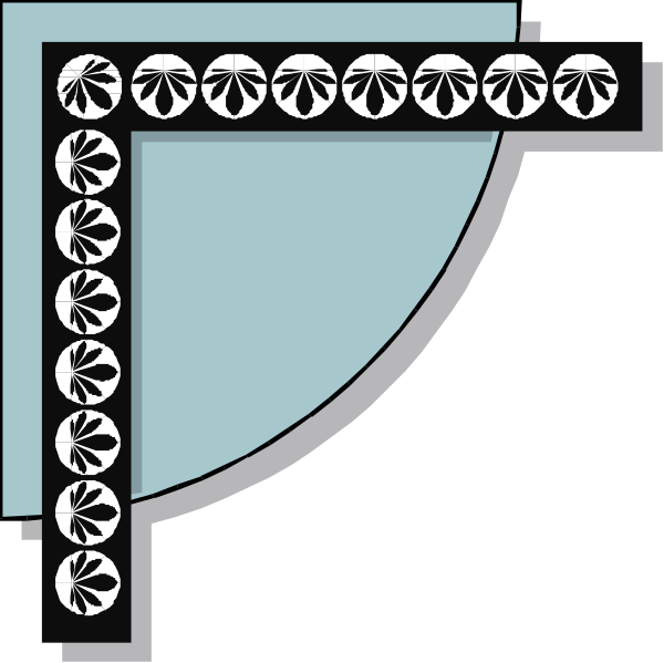 The image shows a black and white floor plan of an interior space with furniture arranged around it; there is no text present in this clip-art illustration.