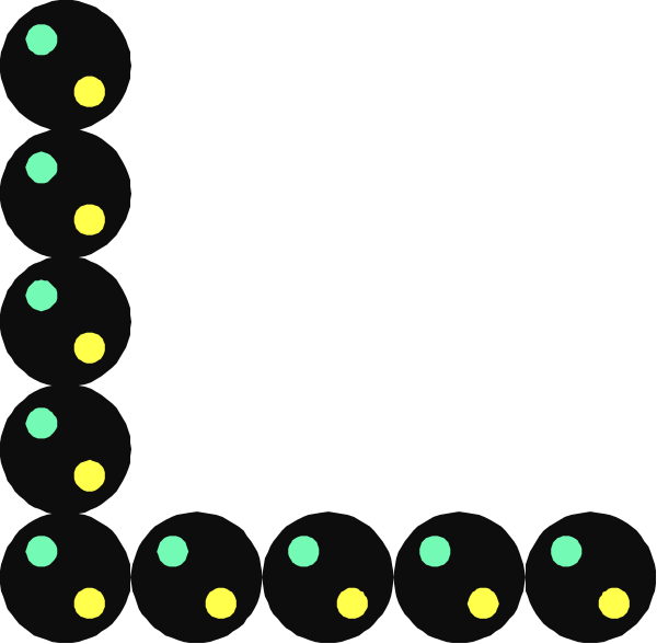 The image shows a black background with several green dots arranged to form an abstract pattern that resembles a grid of circles connected by lines in various directions; no other discernible objects, people, animals, actions, or setting can be identified from this description based on what is visible within the clip-art.