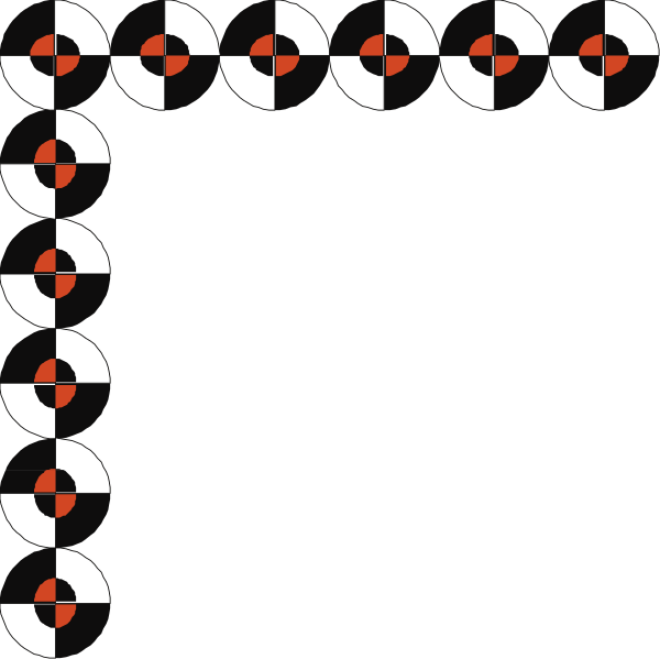 The image shows a black square with white dots arranged to form an abstract pattern resembling eyes on either side of what appears to be a nose in between them.