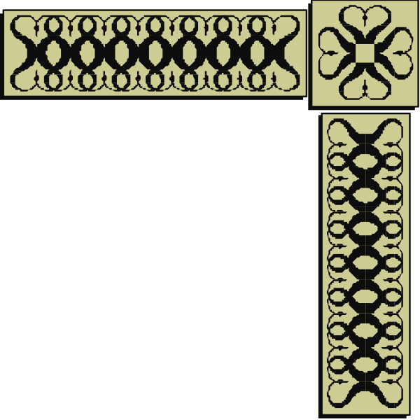 The black and white illustration shows a decorative border with intricate patterns resembling lacework on either side of an empty space in between them that could be used for text or other content to fill it out, suggesting its use as part of graphic design elements such as frames or borders within documents.