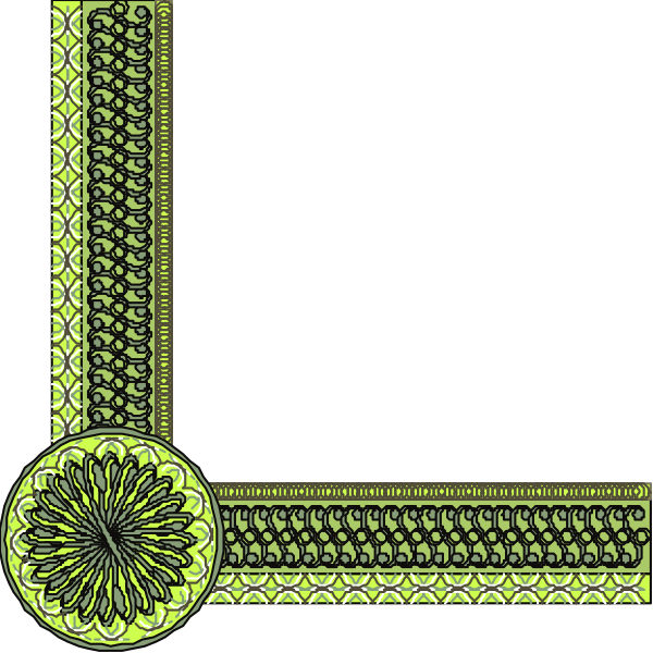 The image shows a stylized graphic with an intricate design featuring green patterns on what appears to be black backgrounds within two rectangles that resemble frames; there is no text present in this clip-art piece, and it has a decorative border at its top edge.