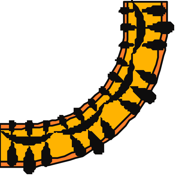 The image shows a black background with an orange curved object that resembles a snake's body on its side against it.