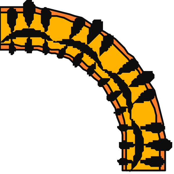 The image shows a stylized depiction of an archway with teeth on either side against a black background.
